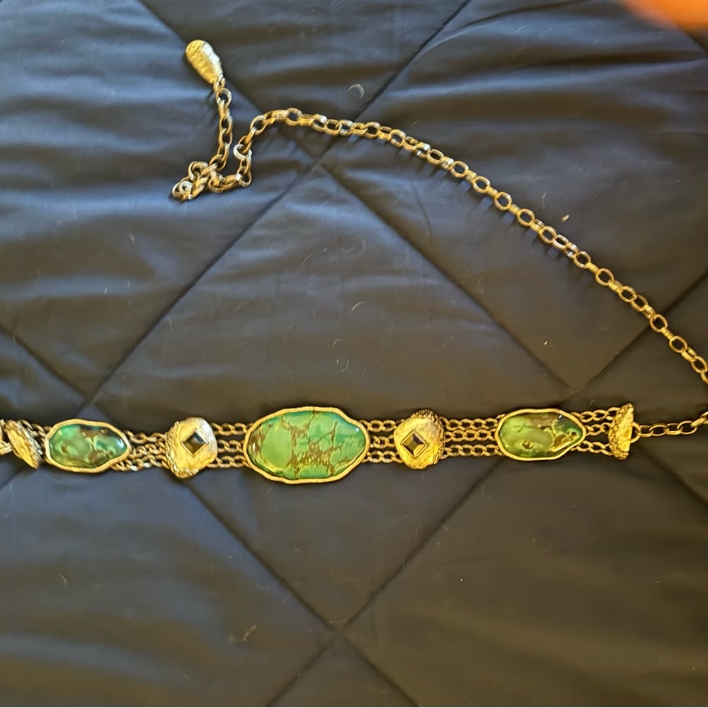 Chain Belt with Green (faux turquoise) Stone Accents